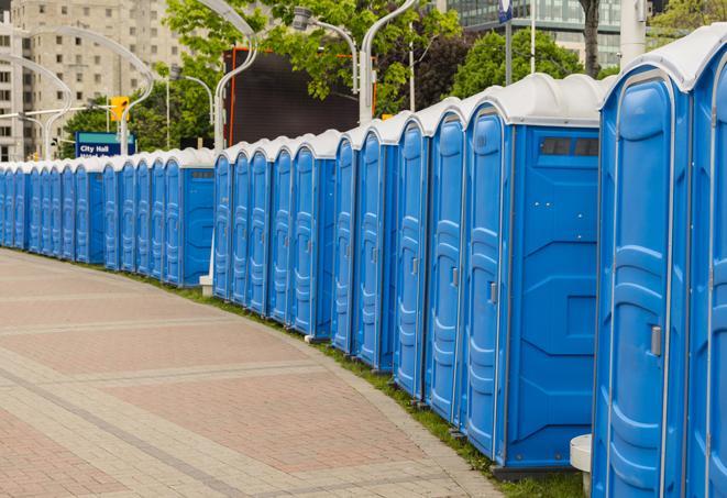 Seasonal porta potty units set up at a Holmesburg, Pennsylvania venue