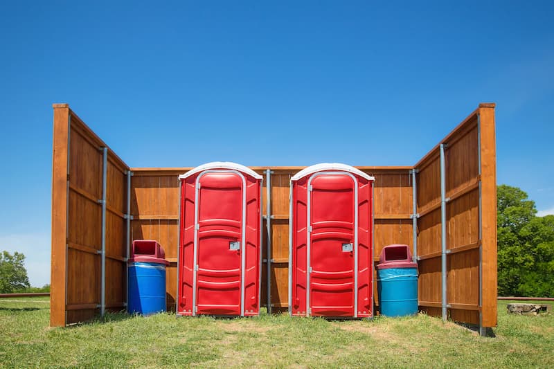 Short-term porta potty units staged for delivery in Holmesburg, Pennsylvania