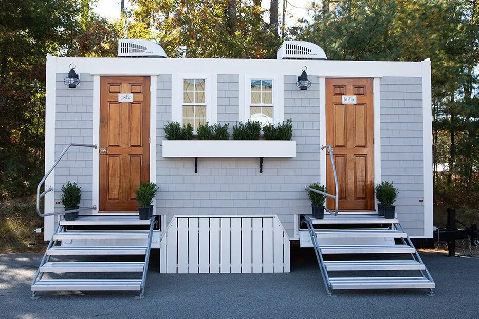 Wedding restroom units discretely staged at a venue in Holmesburg, Pennsylvania